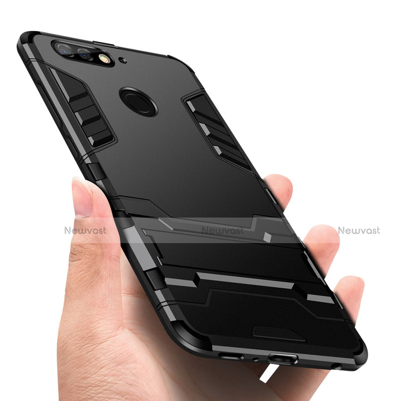 Silicone Matte Finish and Plastic Back Case with Stand for Huawei Honor 7C Black