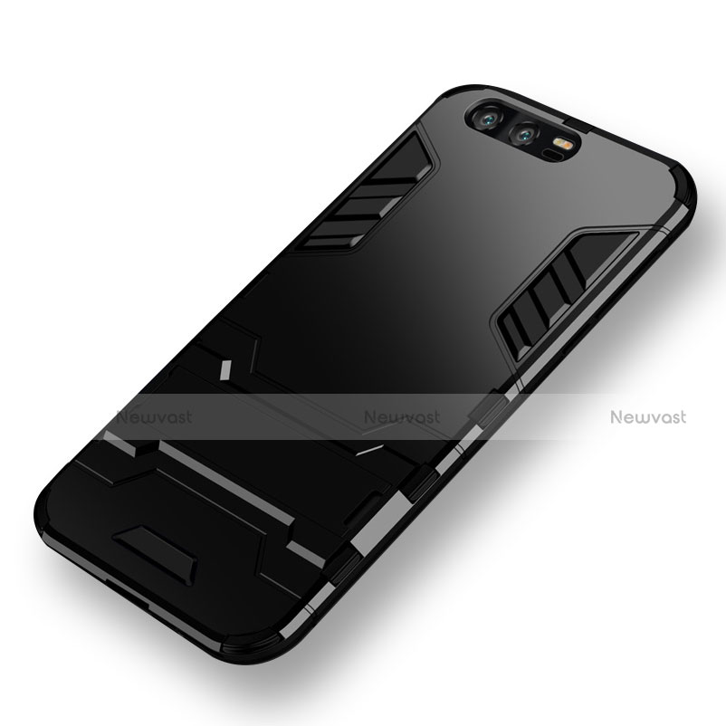 Silicone Matte Finish and Plastic Back Case with Stand for Huawei Honor 9 Premium Black