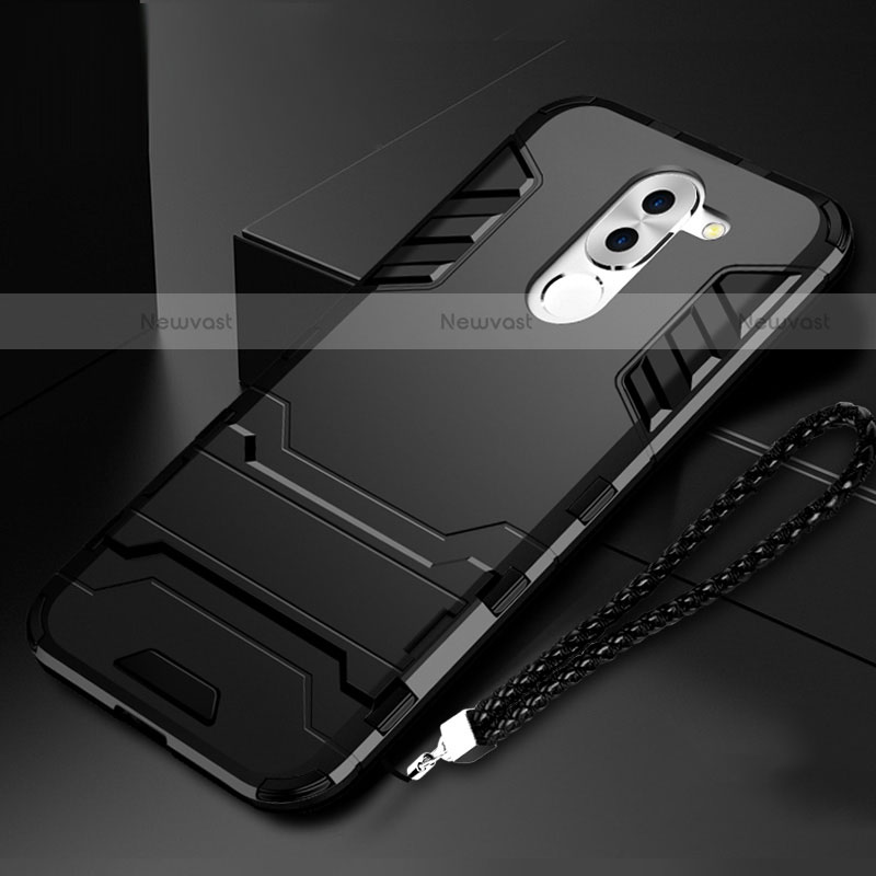 Silicone Matte Finish and Plastic Back Case with Stand for Huawei Mate 9 Lite Black