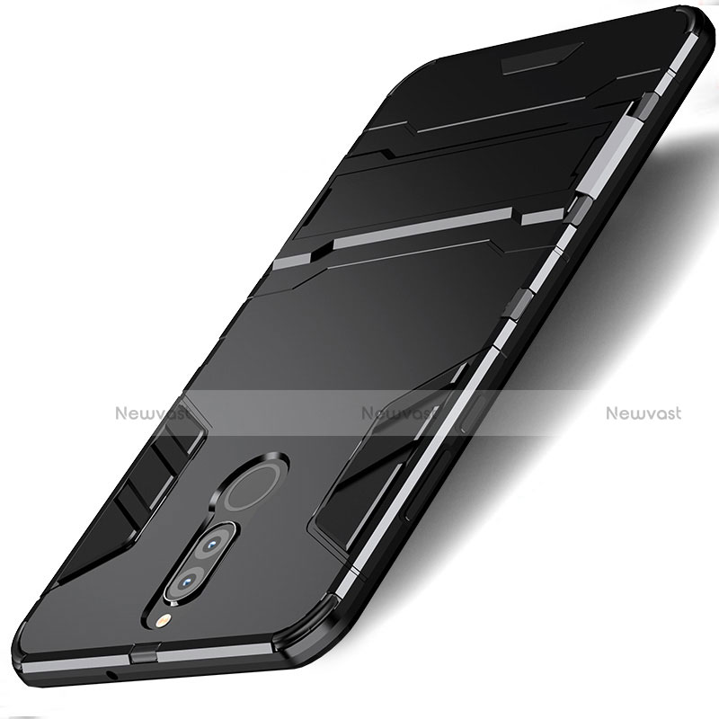 Silicone Matte Finish and Plastic Back Case with Stand for Huawei Nova 2i Black