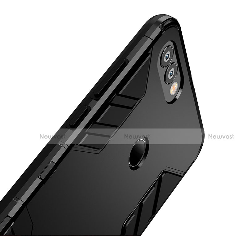 Silicone Matte Finish and Plastic Back Case with Stand for Huawei P Smart Black