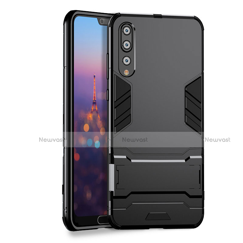 Silicone Matte Finish and Plastic Back Case with Stand for Huawei P20 Pro Black