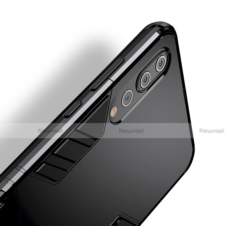 Silicone Matte Finish and Plastic Back Case with Stand for Huawei P20 Pro Black