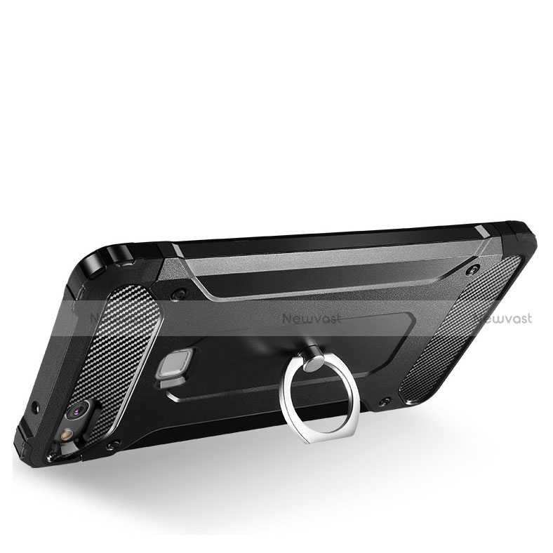 Silicone Matte Finish and Plastic Back Case with Stand for Huawei P8 Lite (2017) Black