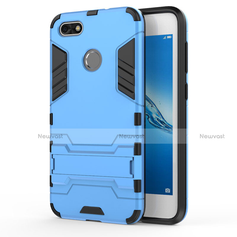 Silicone Matte Finish and Plastic Back Case with Stand for Huawei P9 Lite Mini Blue