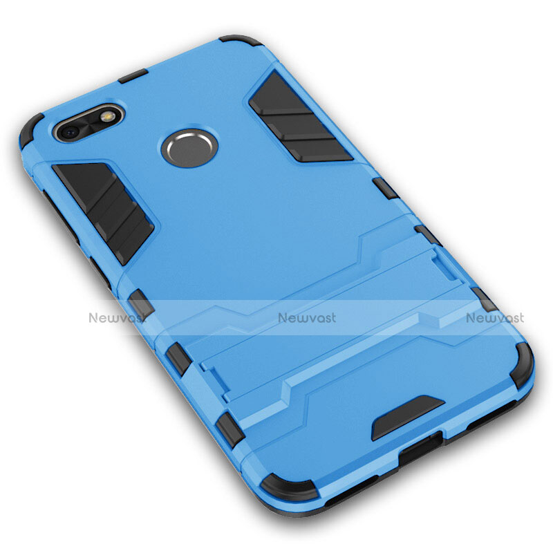 Silicone Matte Finish and Plastic Back Case with Stand for Huawei Y6 Pro (2017) Blue