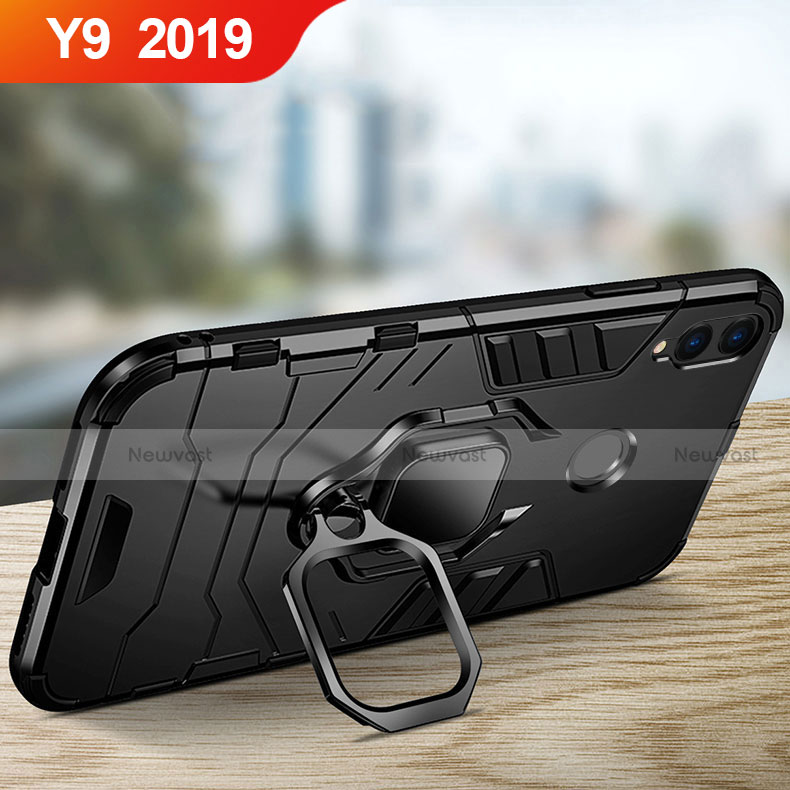 Silicone Matte Finish and Plastic Back Case with Stand for Huawei Y9 (2019) Black