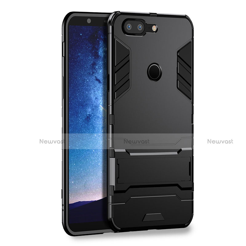 Silicone Matte Finish and Plastic Back Case with Stand for OnePlus 5T A5010 Black