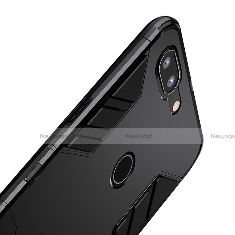 Silicone Matte Finish and Plastic Back Case with Stand for OnePlus 5T A5010 Black