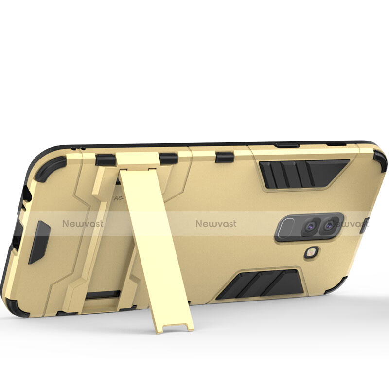 Silicone Matte Finish and Plastic Back Case with Stand for Samsung Galaxy A6 Plus (2018) Gold