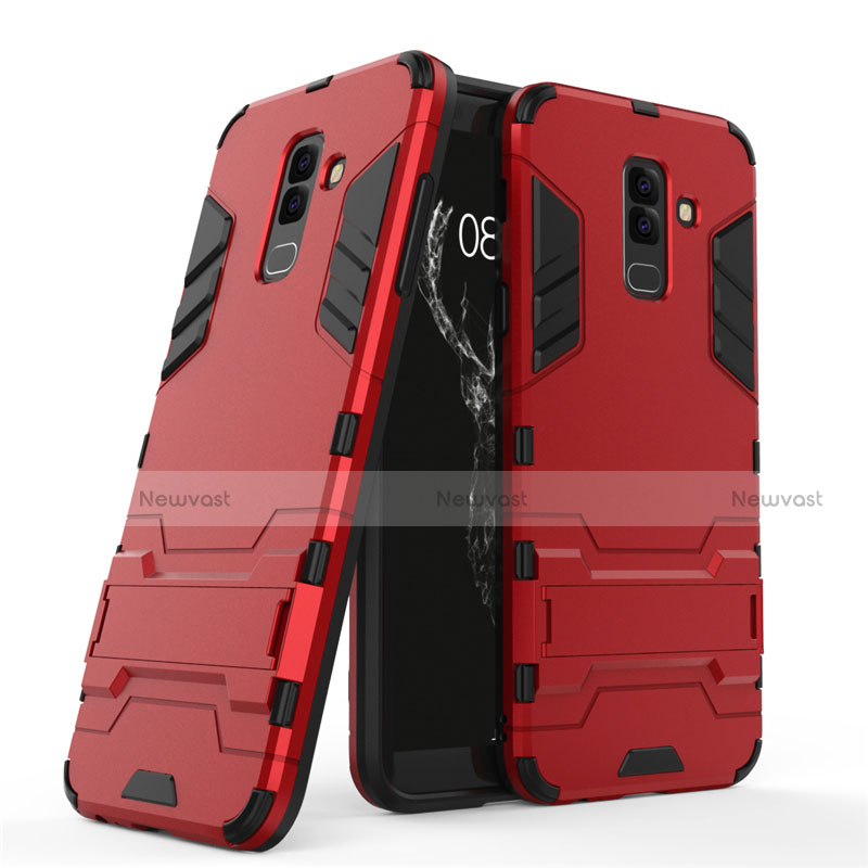 Silicone Matte Finish and Plastic Back Case with Stand for Samsung Galaxy A6 Plus (2018) Red