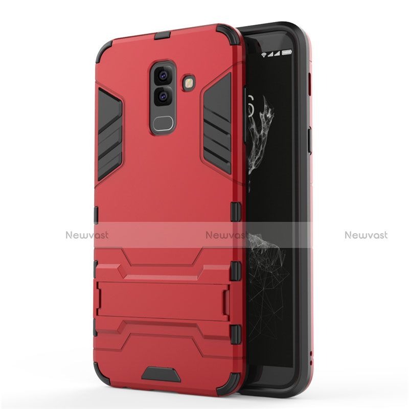 Silicone Matte Finish and Plastic Back Case with Stand for Samsung Galaxy A6 Plus (2018) Red