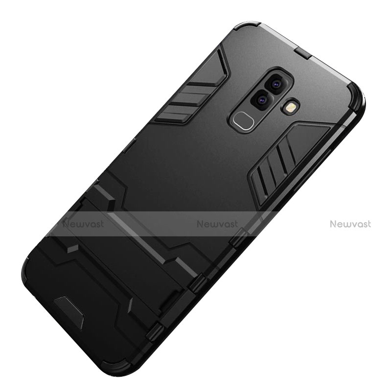 Silicone Matte Finish and Plastic Back Case with Stand for Samsung Galaxy A6 Plus Black