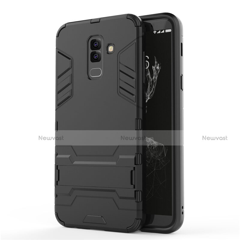 Silicone Matte Finish and Plastic Back Case with Stand for Samsung Galaxy A6 Plus Black