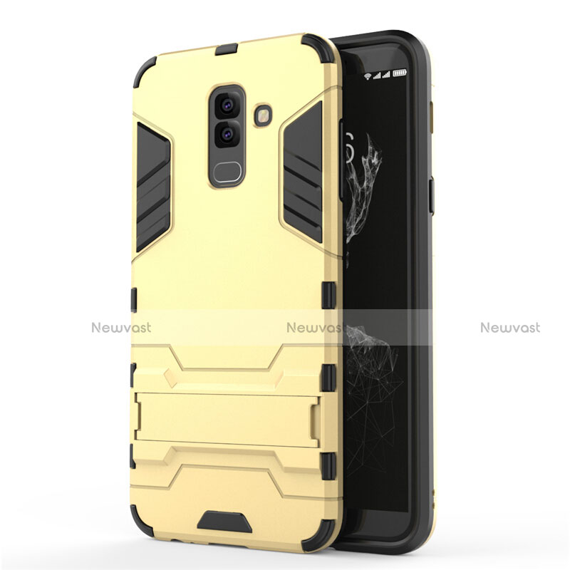 Silicone Matte Finish and Plastic Back Case with Stand for Samsung Galaxy A6 Plus Gold