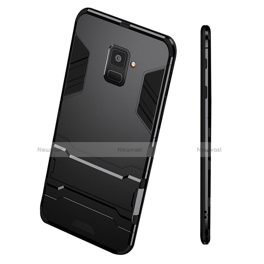 Silicone Matte Finish and Plastic Back Case with Stand for Samsung Galaxy A8 (2018) Duos A530F Black