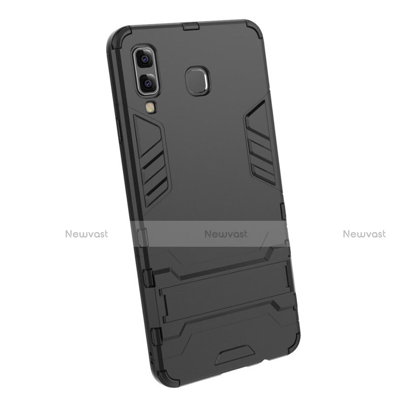 Silicone Matte Finish and Plastic Back Case with Stand for Samsung Galaxy A8 Star Black