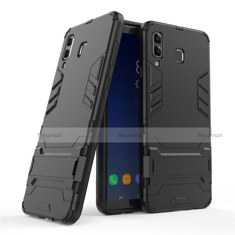 Silicone Matte Finish and Plastic Back Case with Stand for Samsung Galaxy A8 Star Black