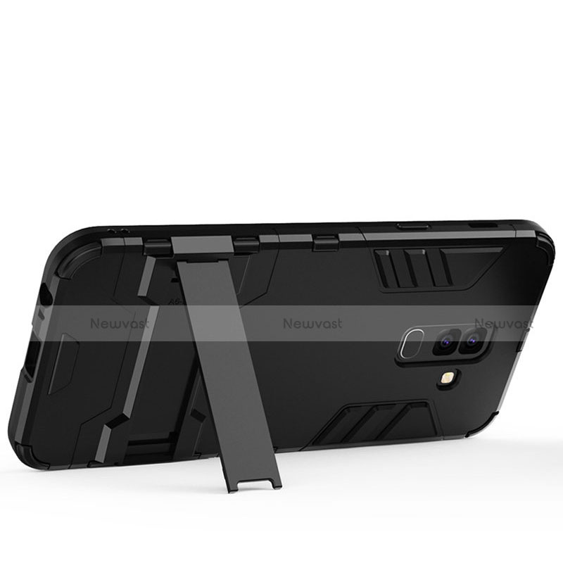 Silicone Matte Finish and Plastic Back Case with Stand for Samsung Galaxy A9 Star Lite Black