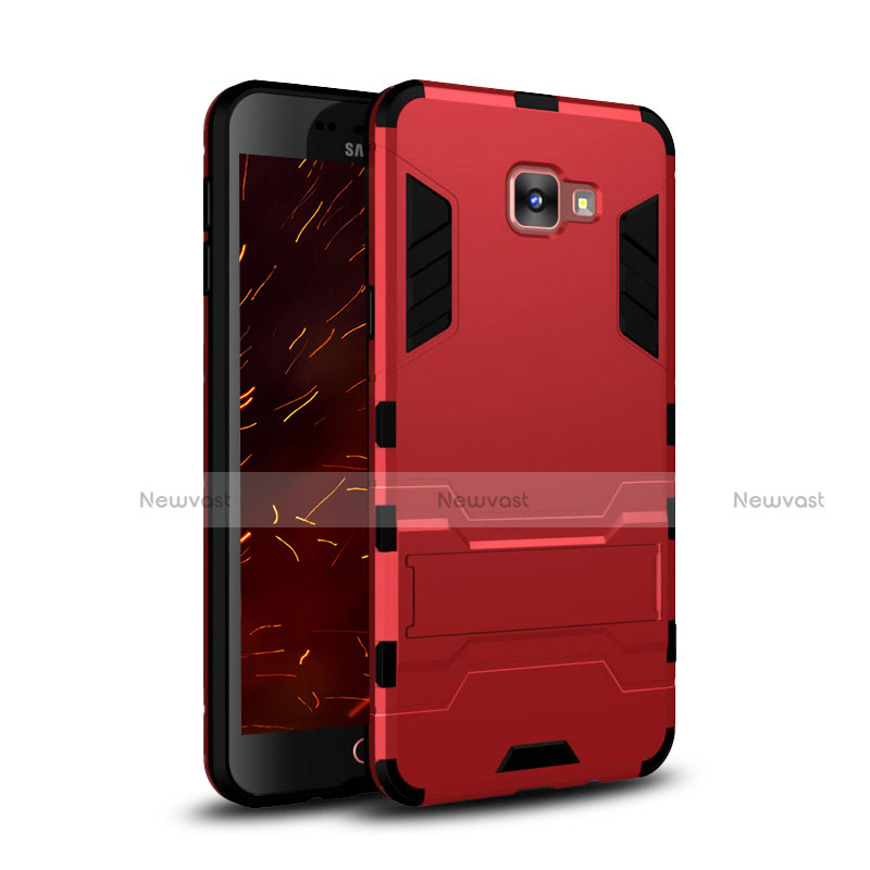 Silicone Matte Finish and Plastic Back Case with Stand for Samsung Galaxy C7 SM-C7000 Red