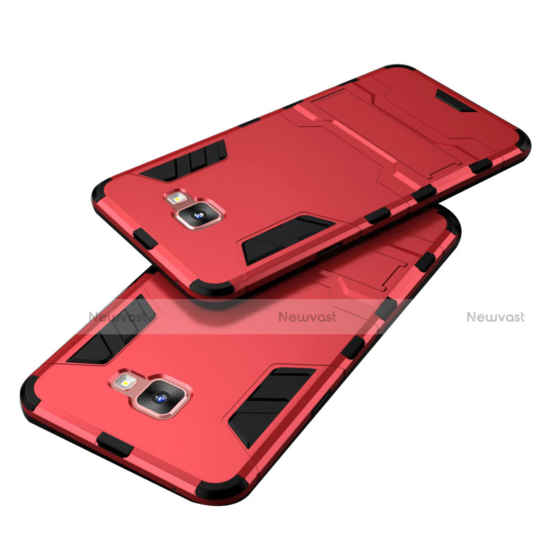 Silicone Matte Finish and Plastic Back Case with Stand for Samsung Galaxy C7 SM-C7000 Red