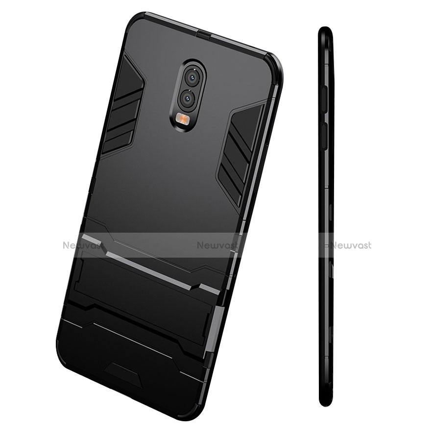 Silicone Matte Finish and Plastic Back Case with Stand for Samsung Galaxy C8 C710F Black