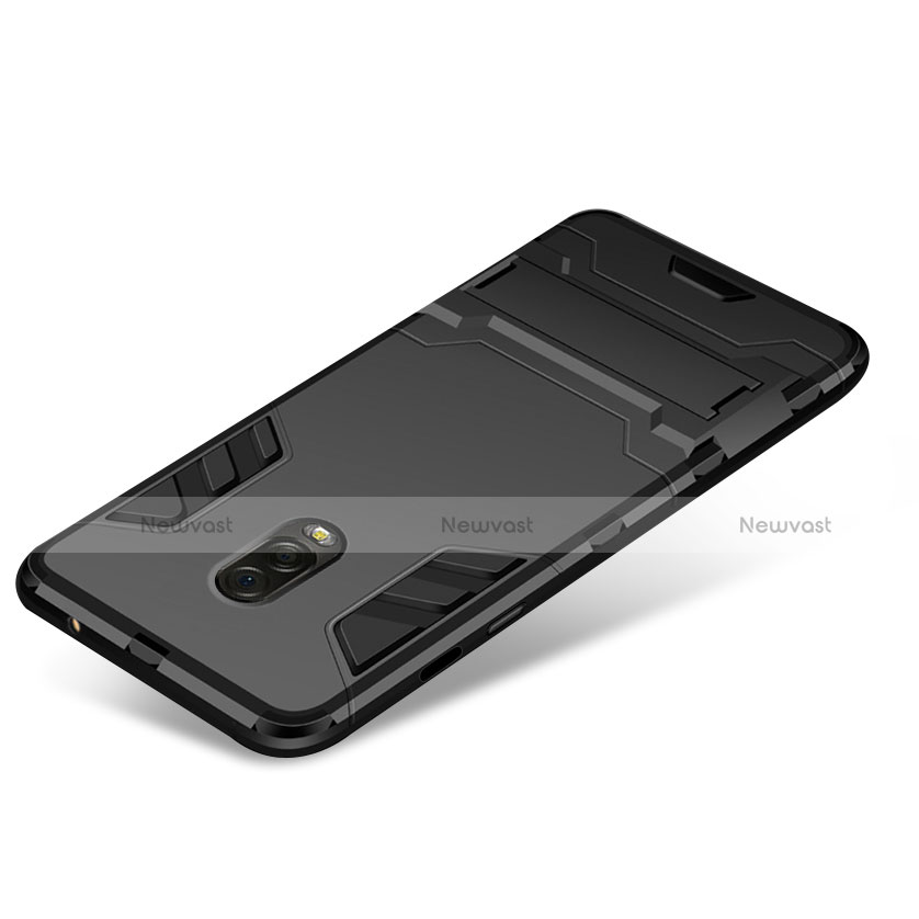 Silicone Matte Finish and Plastic Back Case with Stand for Samsung Galaxy C8 C710F Black