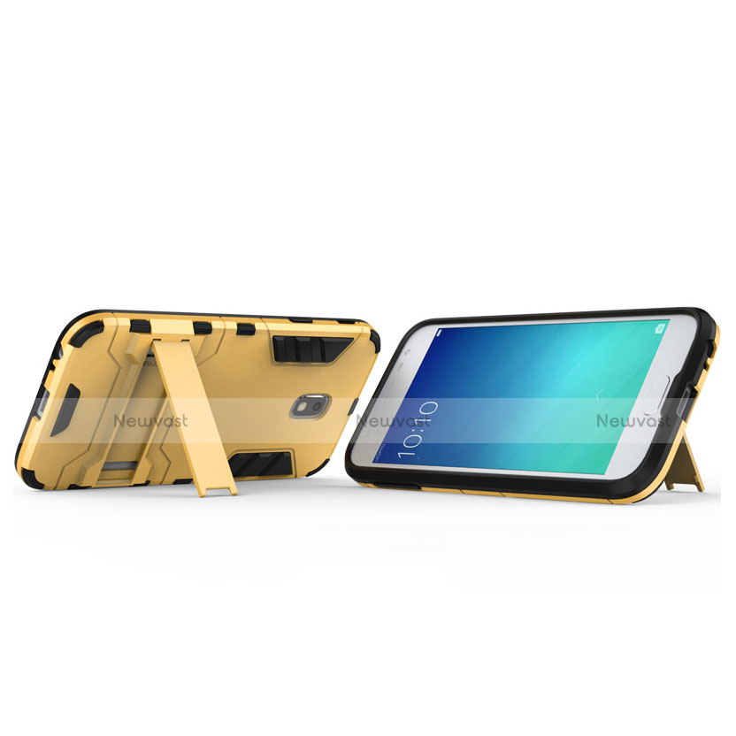 Silicone Matte Finish and Plastic Back Case with Stand for Samsung Galaxy J3 (2017) J330F DS Gold