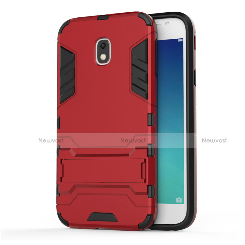 Silicone Matte Finish and Plastic Back Case with Stand for Samsung Galaxy J3 (2017) J330F DS Red