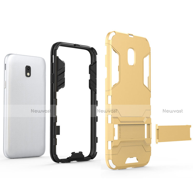 Silicone Matte Finish and Plastic Back Case with Stand for Samsung Galaxy J3 Pro (2017) Gold