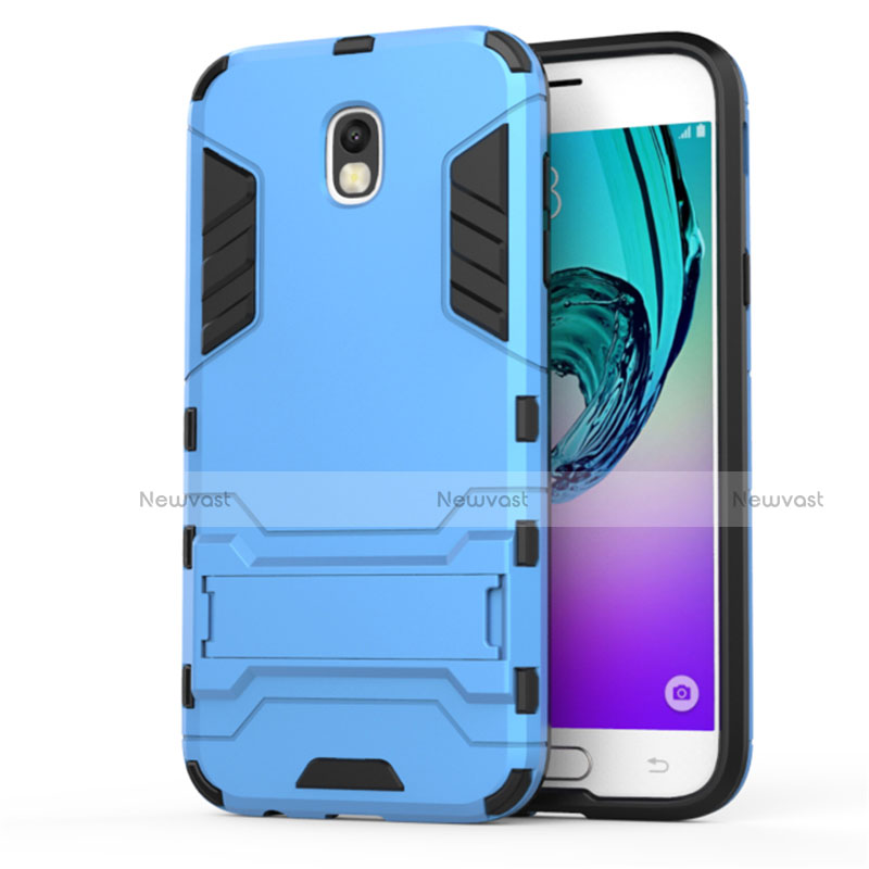 Silicone Matte Finish and Plastic Back Case with Stand for Samsung Galaxy J5 (2017) Duos J530F Blue