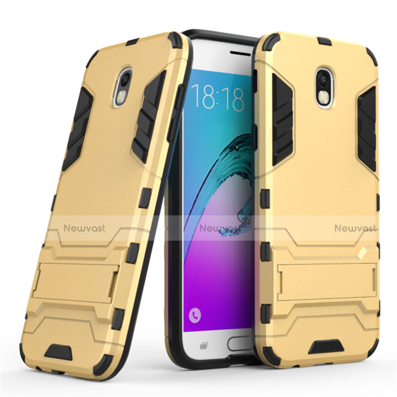 Silicone Matte Finish and Plastic Back Case with Stand for Samsung Galaxy J5 (2017) Duos J530F Gold