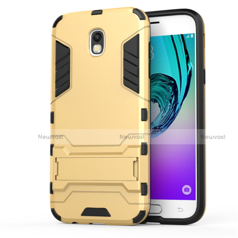 Silicone Matte Finish and Plastic Back Case with Stand for Samsung Galaxy J5 (2017) Duos J530F Gold