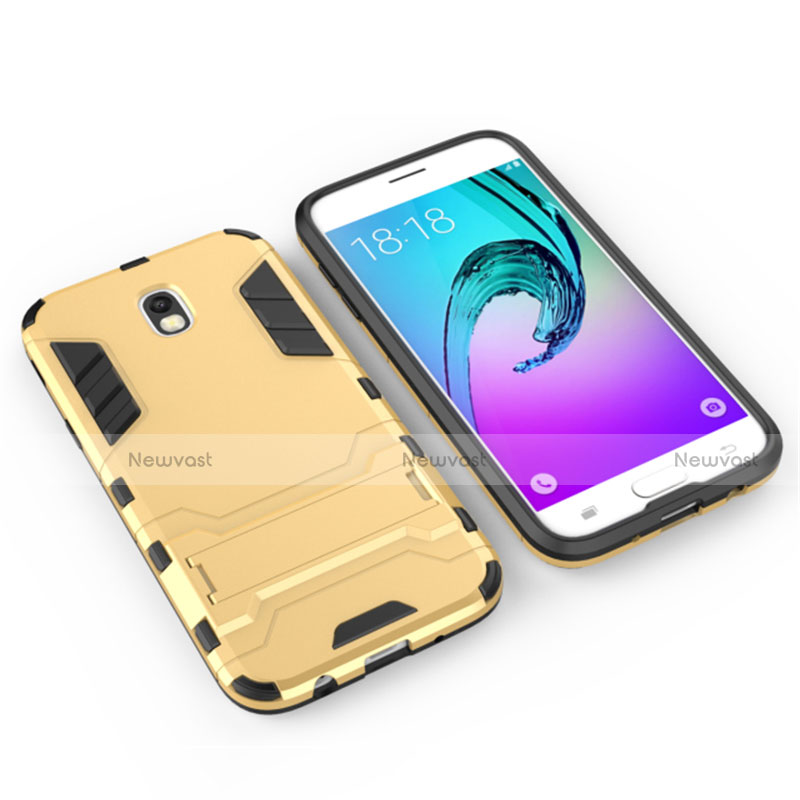 Silicone Matte Finish and Plastic Back Case with Stand for Samsung Galaxy J5 (2017) Duos J530F Gold