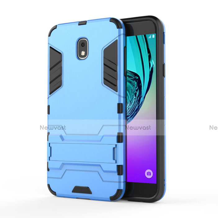 Silicone Matte Finish and Plastic Back Case with Stand for Samsung Galaxy J7 (2018) J737 Blue