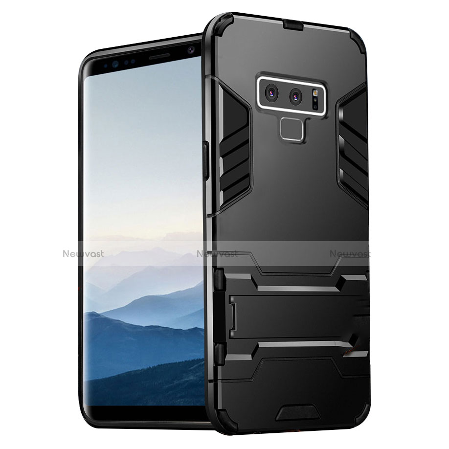 Silicone Matte Finish and Plastic Back Case with Stand for Samsung Galaxy Note 9 Black