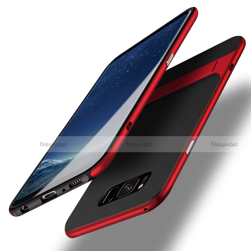 Silicone Matte Finish and Plastic Back Case with Stand for Samsung Galaxy S8 Plus Red