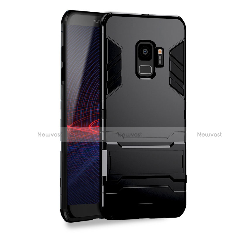 Silicone Matte Finish and Plastic Back Case with Stand for Samsung Galaxy S9 Black