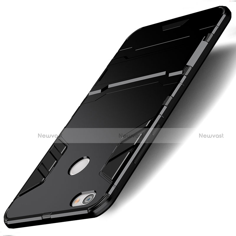 Silicone Matte Finish and Plastic Back Case with Stand for Xiaomi Redmi Y1 Black