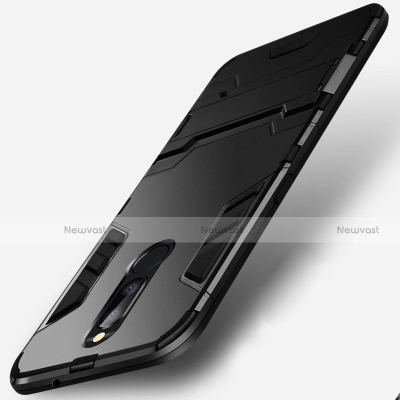 Silicone Matte Finish and Plastic Back Case with Stand R01 for Huawei Nova 2i Black