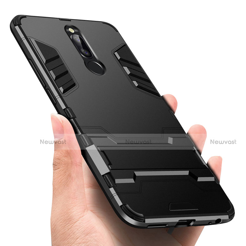 Silicone Matte Finish and Plastic Back Case with Stand R01 for Huawei Nova 2i Black