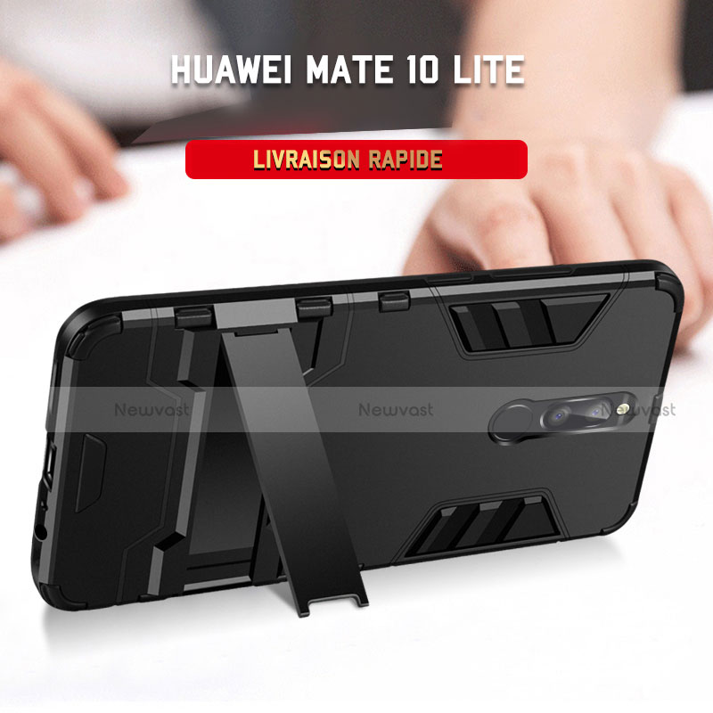 Silicone Matte Finish and Plastic Back Case with Stand R01 for Huawei Nova 2i Black