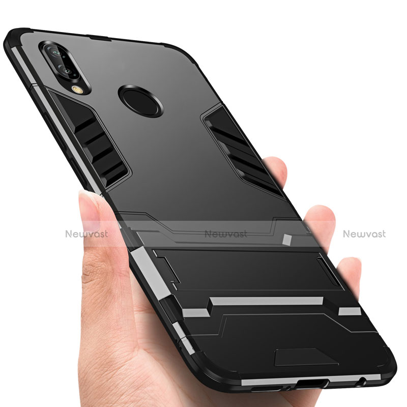 Silicone Matte Finish and Plastic Back Case with Stand R01 for Huawei P20 Lite Black