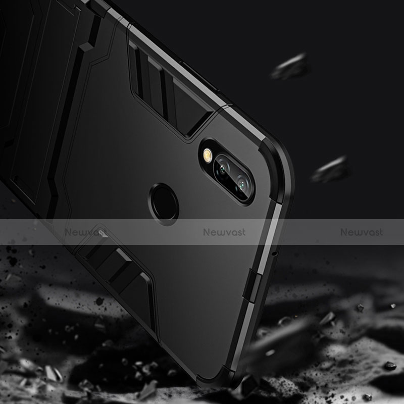 Silicone Matte Finish and Plastic Back Case with Stand R01 for Huawei P20 Lite Black