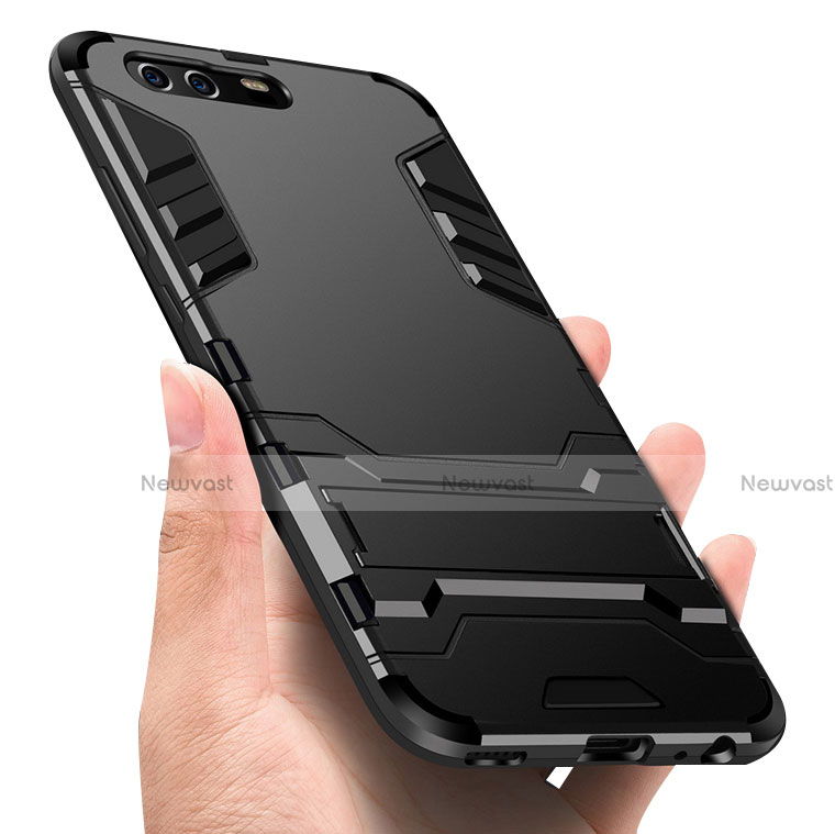 Silicone Matte Finish and Plastic Back Case with Stand W01 for Huawei P10 Black