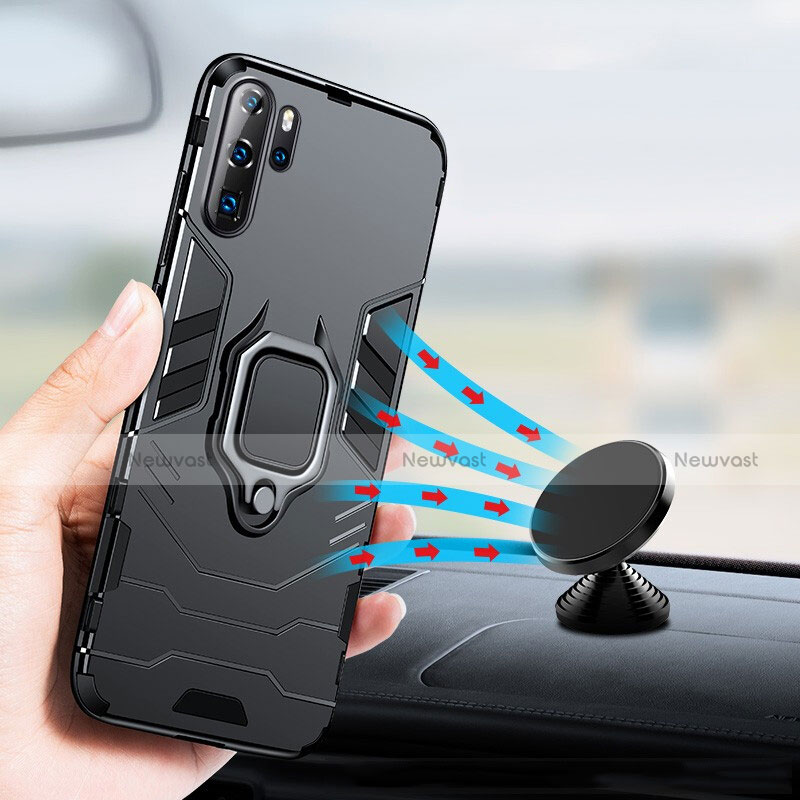 Silicone Matte Finish and Plastic Back Case with Stand W01 for Huawei P30 Pro Black