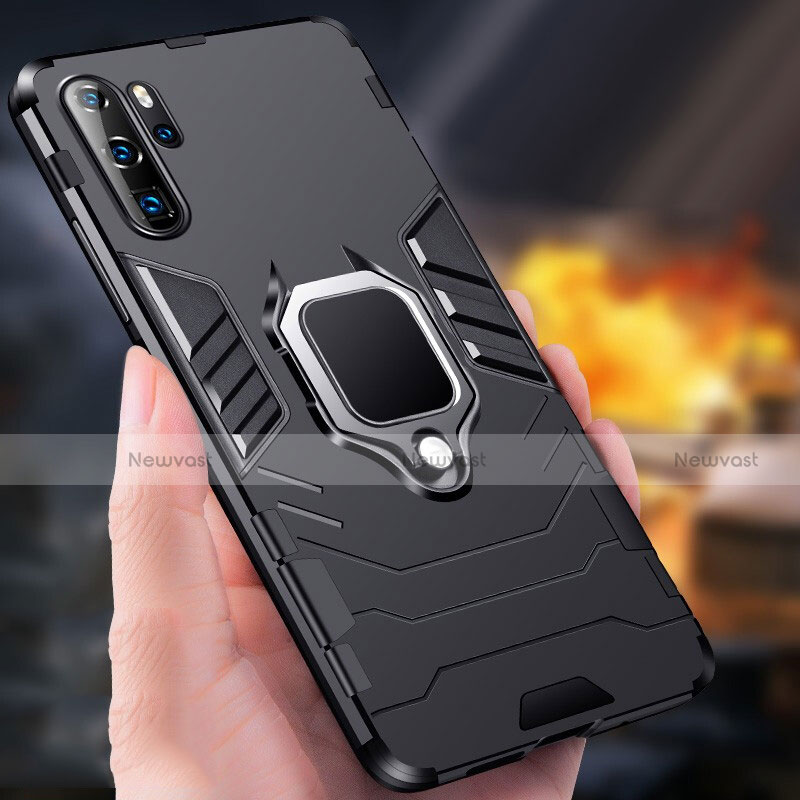 Silicone Matte Finish and Plastic Back Case with Stand W01 for Huawei P30 Pro Black