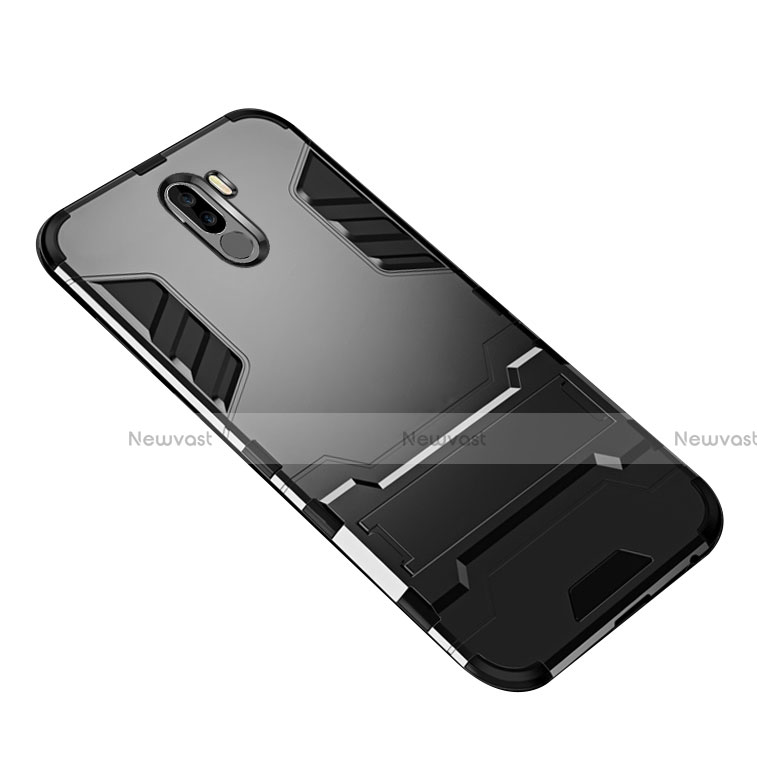 Silicone Matte Finish and Plastic Back Case with Stand W01 for Xiaomi Pocophone F1 Black