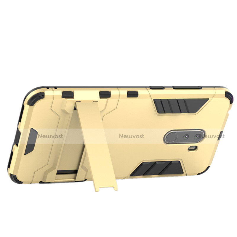 Silicone Matte Finish and Plastic Back Case with Stand W01 for Xiaomi Pocophone F1 Gold