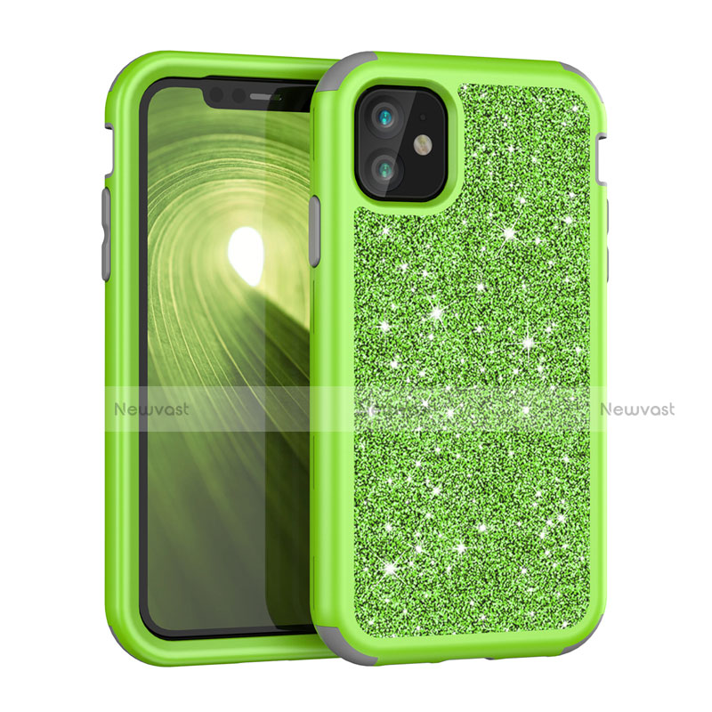 Silicone Matte Finish and Plastic Back Cover Case 360 Degrees Bling-Bling for Apple iPhone 11 Green